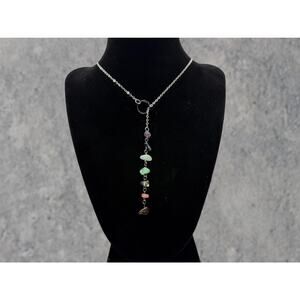 Chakra Lariat Necklace, Boho Silver Spiritual Jewelry